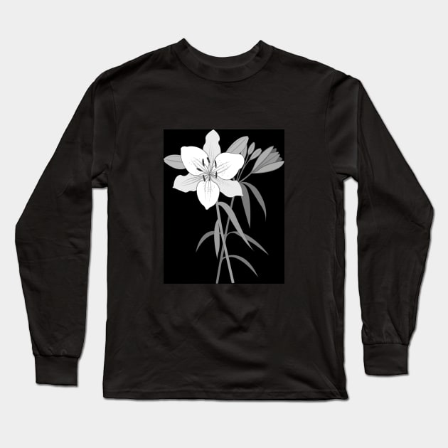 Day Lilies Illustration Monochrome Long Sleeve T-Shirt by NataliePaskell